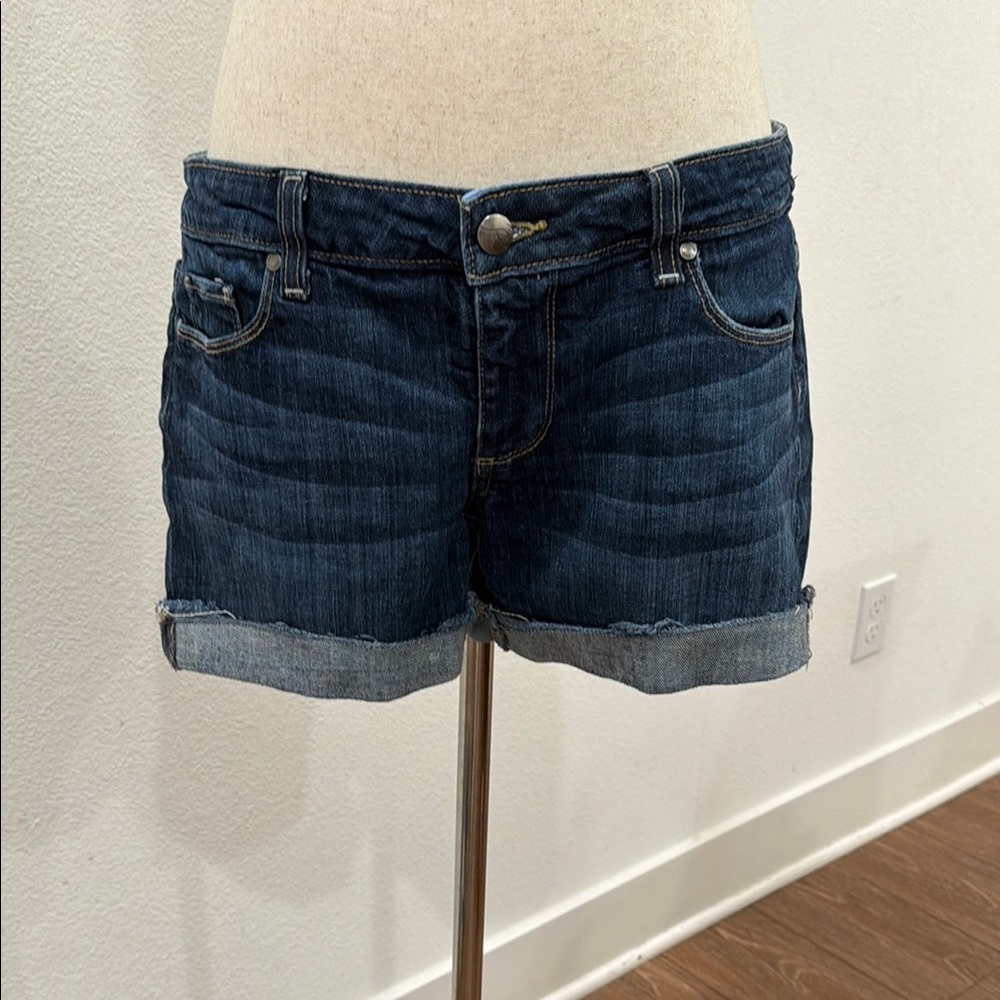 PAIGE Dark Blue Rolled Cuff Denim Shorts